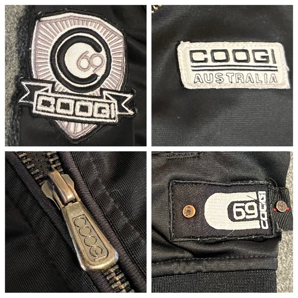 COOGI XL Bomber Track Jacket black red white stripe zipper satin varsity patches - Picture 11 of 12